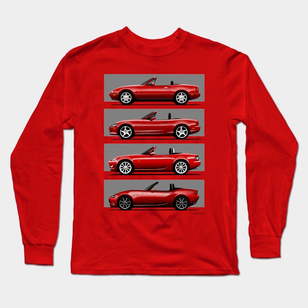 The four generations of the classic roadster convertible sports car Long Sleeve T-Shirt by jaagdesign